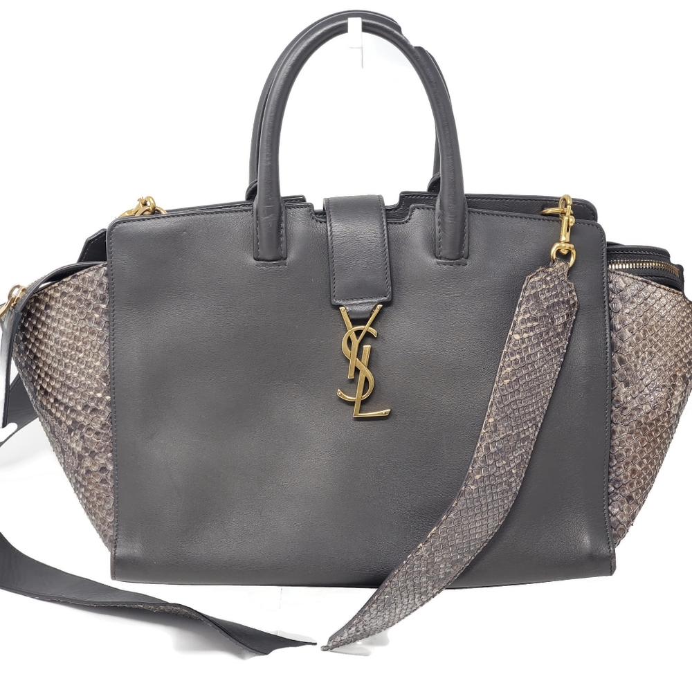 Auth YSL Yves Saint Laurent Leather Croc Handbag